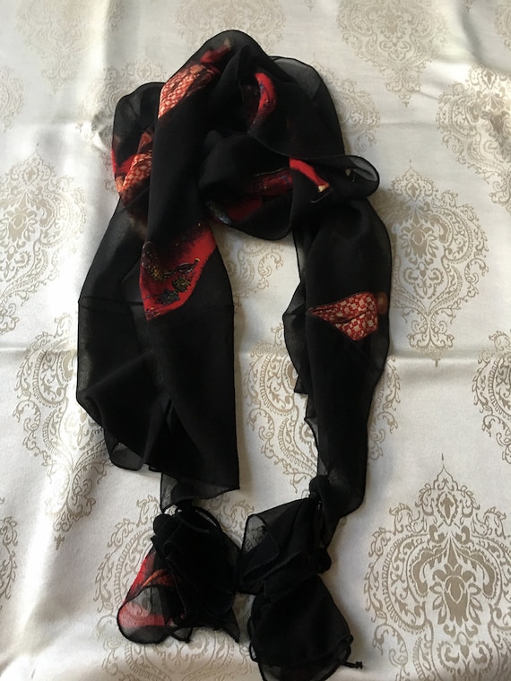 STYLISH Designer Fine SILK SCARF-Black Red - image 4