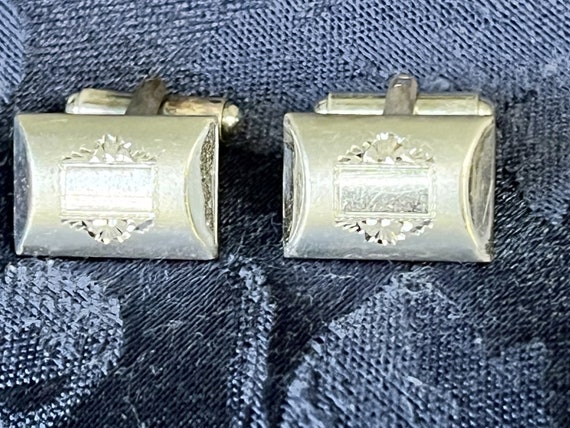 SOLID STERLING Mid-century  Engraved CUFFLINKS Si… - image 5