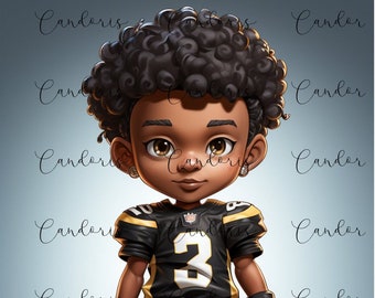 Football Champ PNG - Black Sports Player Clipart (Digital Download)