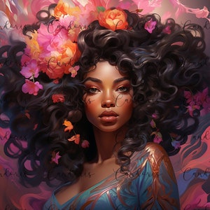 Floral Beauty Diva PNG - Frühlingsblüte - Florale amerikanische Frau - schöne Diva -Cricut Design oder Silhouette - schwarze Mädchen Magie