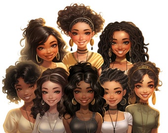 5 Beautiful Black Divas Royalty PNG, design download, Haute Couture girls afro American Cricut Design or Silhouette, Black Girl Magic