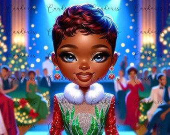 Christmas Diva Cutie PNG Digital Download - Christmas Black Art, African American Art, Black Girl Magic