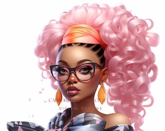 Black Woman Diva Digital Download PNG, Pink Hair Diva PNG - Black Goddess Art