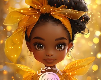 Golden Beauty Diva American Girl PNG Digital Download - Diva - Black Girl Magic - Sublimation - Little Black Girl