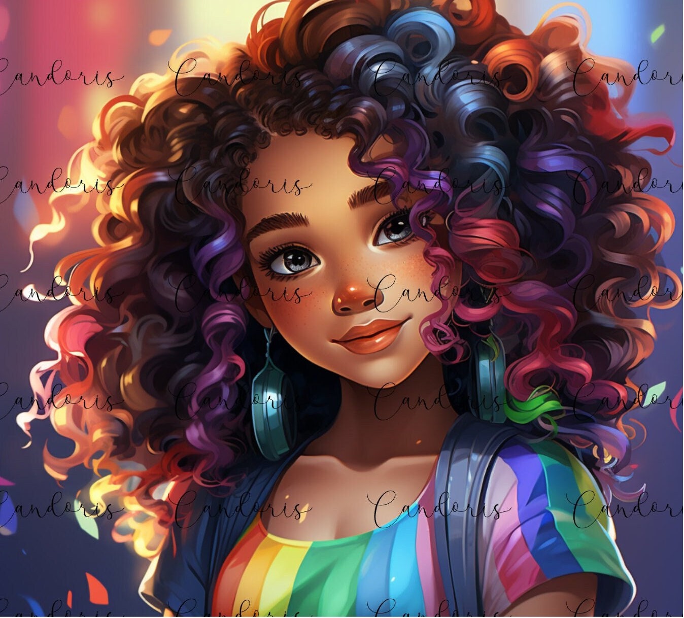 Cute Rainbow Diva PNG - Teenager Diva - Rainbow Cuteness - Black Girl Magic  - Cricut Design Space - Silhouette, image size:1348x1218