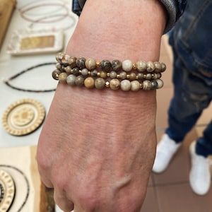 Michigan Petoskey Beaded Bracelet Gold Tone Accents