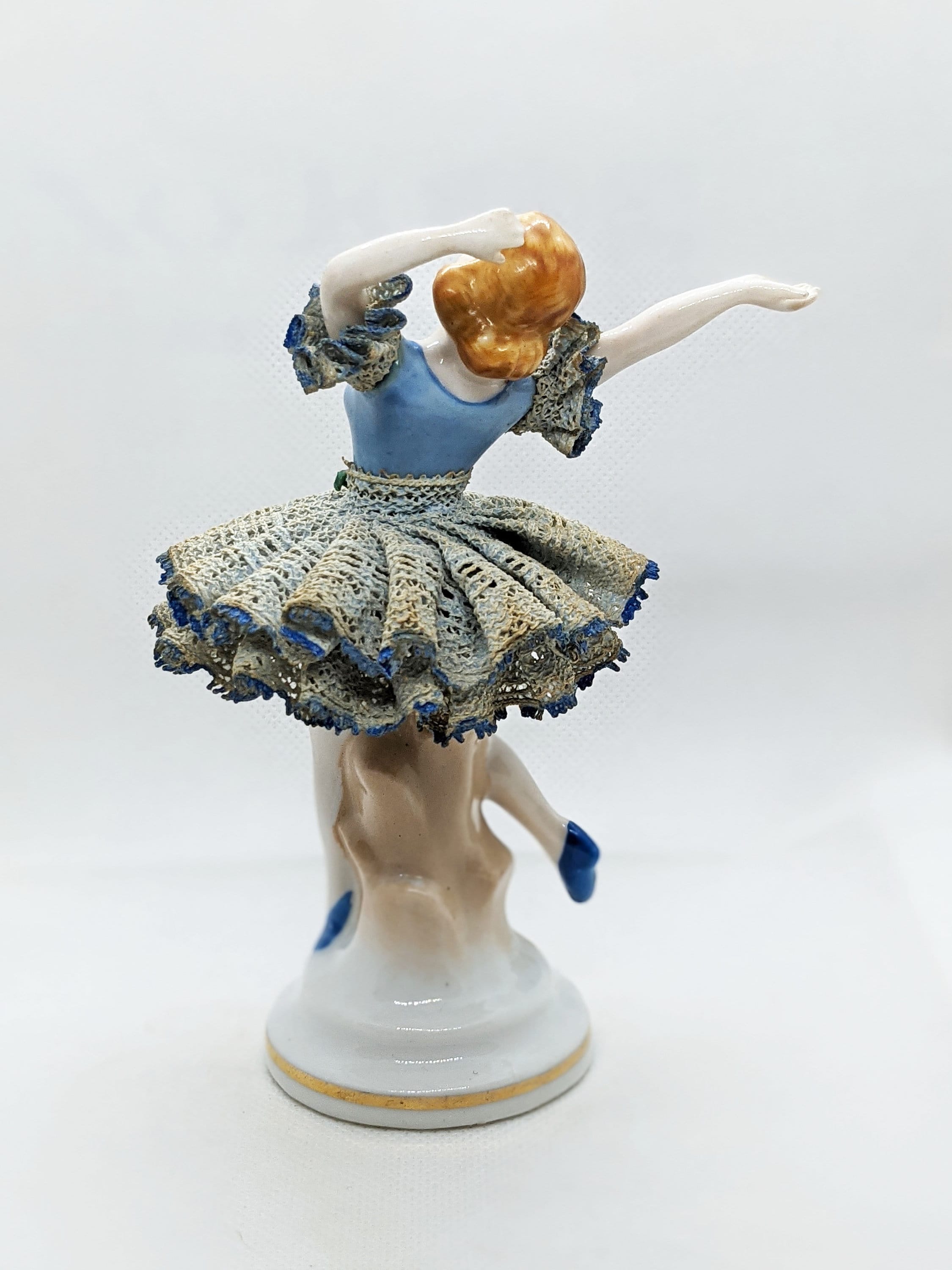 Vintage Ceramic Ballerina Figurine: Blue Lace Tutu, Occupied Japan