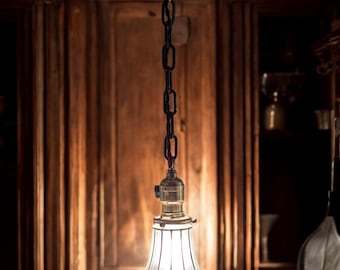 Vintage Art Nouveau Brass Pendant Light: Frosted Tulip Shade, 1920s