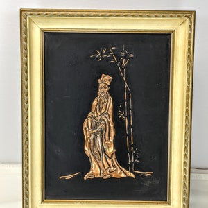 Vintage Mid Century Repousse Copper Wall Art, Copper Relief, Embossed Copper, Confucius Chinese Philosopher Mystic 1960's Mid century Art image 10