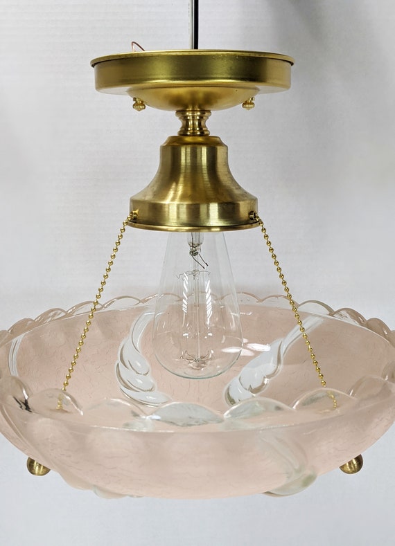 Small Ceiling Light Antique Art Nouveau Petal Glass Lampshade Pressed & Frosted 