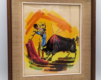1960年代のヴィンテージメキシコ闘牛士水彩画 - オリジナル額装アート