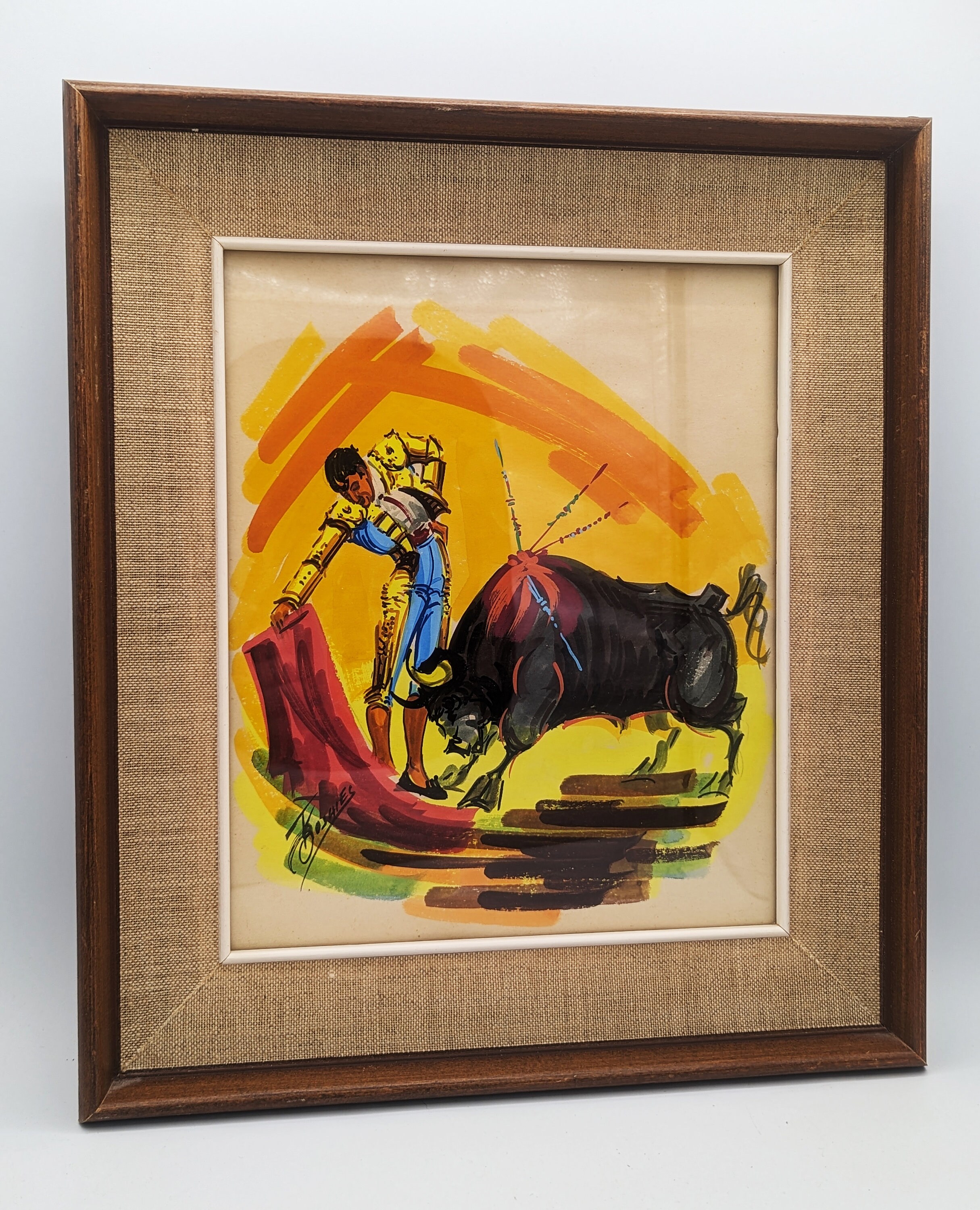 1960年代のヴィンテージメキシコ闘牛士水彩画 - オリジナル額装アート