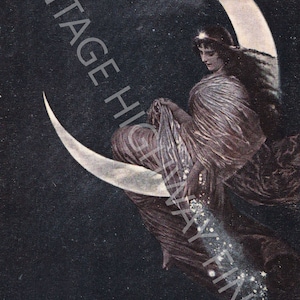 A fada da lua, Madame La Lune, A fada da lua, por Hermann Kaulbach Ca. 1900, impressão de arte vintage para impressão para download instantâneo 300DPI