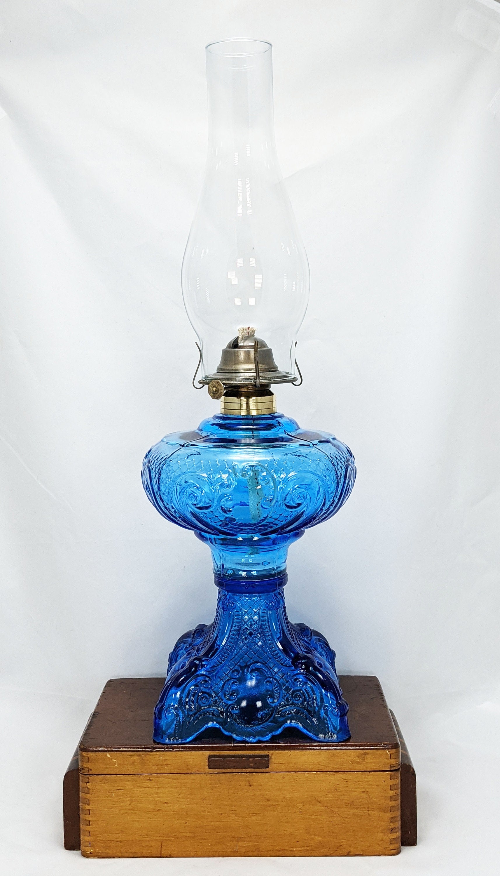 Vintage cobalt online blue oil lamp