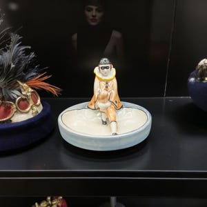 Antique Noritake Pierrot Porcelain Pin Tray: Luster Glaze Trinket Dish