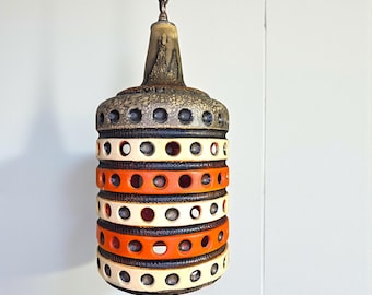 Vintage Maurice Chalvignac Mid Century Ceramic Pendent light Fixture Ca 1970's Swag Lamp