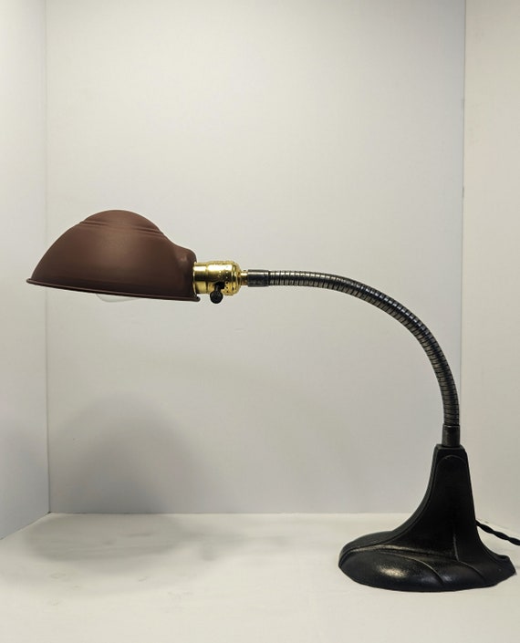 Vintage Art Deco Gooseneck Lamp: Restored 1930s Cast Iron Desk Light