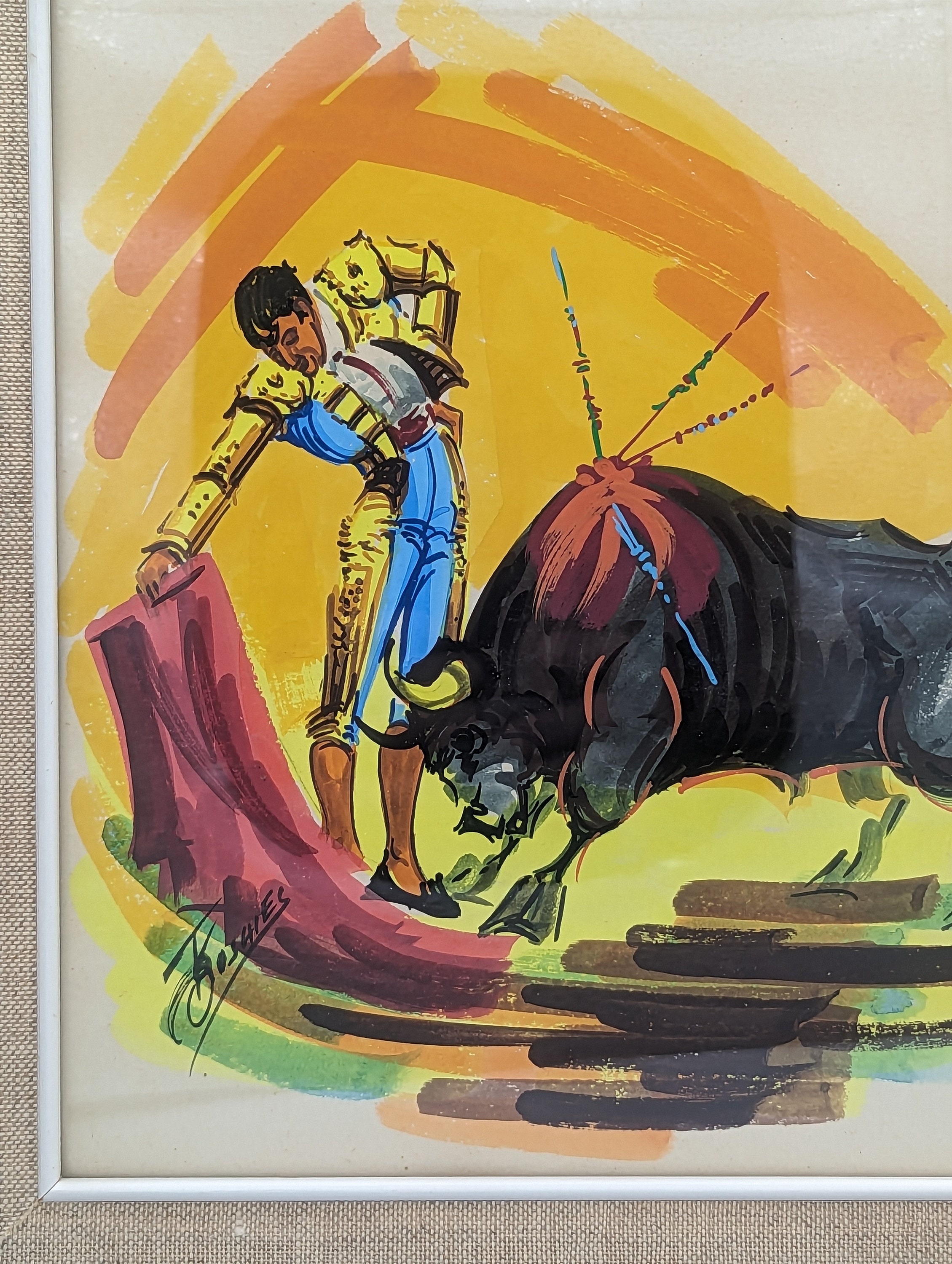 【レオニード・アフレモフ風】油絵 闘牛士 男性 Vintage 1960s Mexican Matador Watercolor Painting - Original