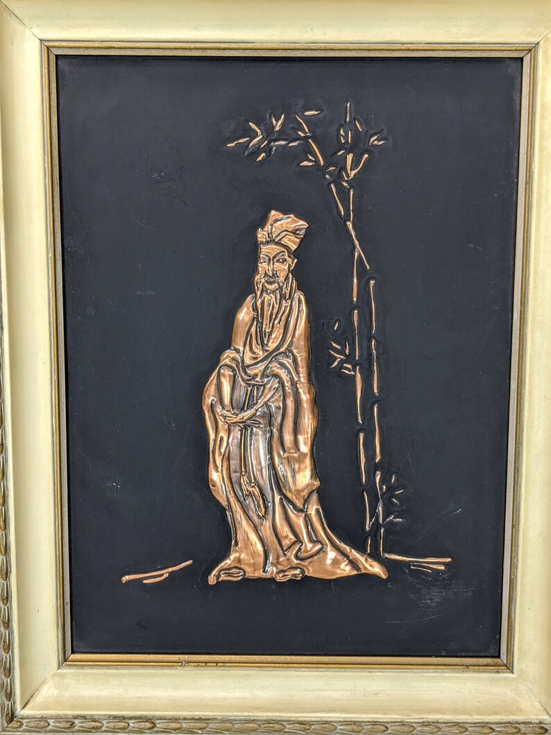 Vintage Mid Century Repousse Copper Wall Art, Copper Relief, Embossed Copper, Confucius Chinese Philosopher Mystic 1960's Mid century Art image 7