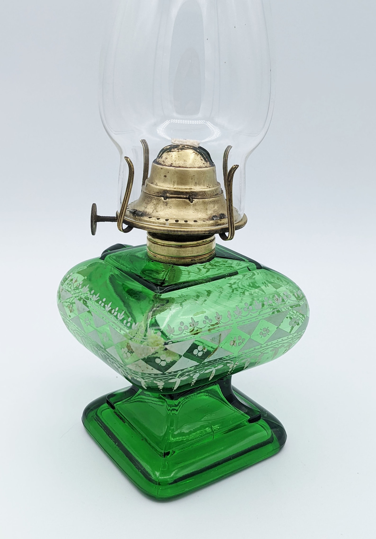 Antique Oil Lamp Emerald Green Glass Oil Lantern Kerosene Etsy