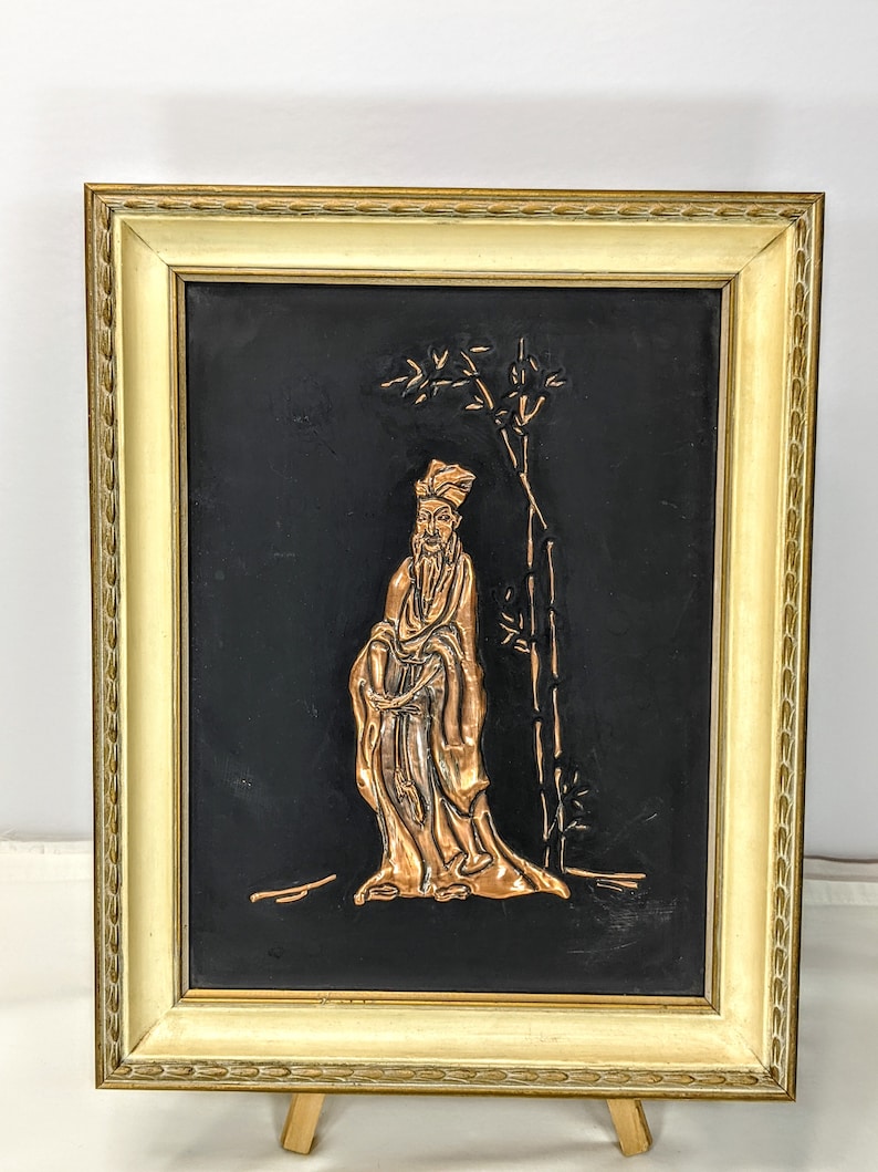 Vintage Mid Century Repousse Copper Wall Art, Copper Relief, Embossed Copper, Confucius Chinese Philosopher Mystic 1960's Mid century Art image 1