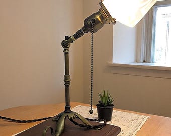 Reserved Antique French Art Nouveau Boudoir Lamp: Beaded Brass