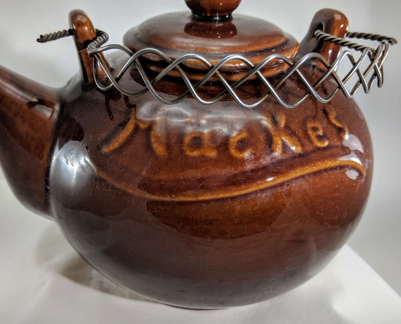 Vintage German Coffee Kettle Brown Ceramic Embossed Etsy