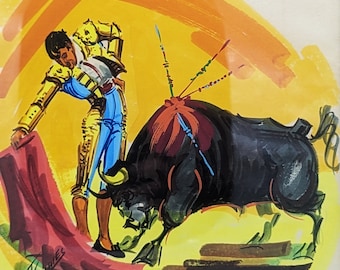 1960年代のヴィンテージメキシコ闘牛士水彩画 - オリジナル額装アート