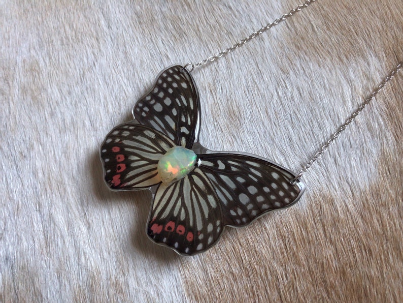 Opal Butterfly Necklace / Real Butterfly Jewelry / Specimen Etsy