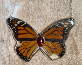 Real Monarch Butterfly, Resin Butterfly Necklace, Sterling Silver Butterfly Jewelry, Nature Inspired, Taxidermy Art, Biology Gifts