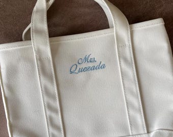 Mrs Tote Bag, White Embroidered Bridal Tote, Bachelorette Party