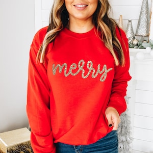 Merry shirt, Christmas glitter shirt, womens christmas shirt, Christmas Outfit, womens christmas shirt, Christmas Sweatshirt