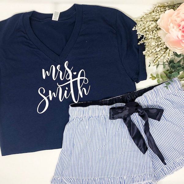 Personalized Bride Pajama Set, Honeymoon Gift, Future Mrs. Tee