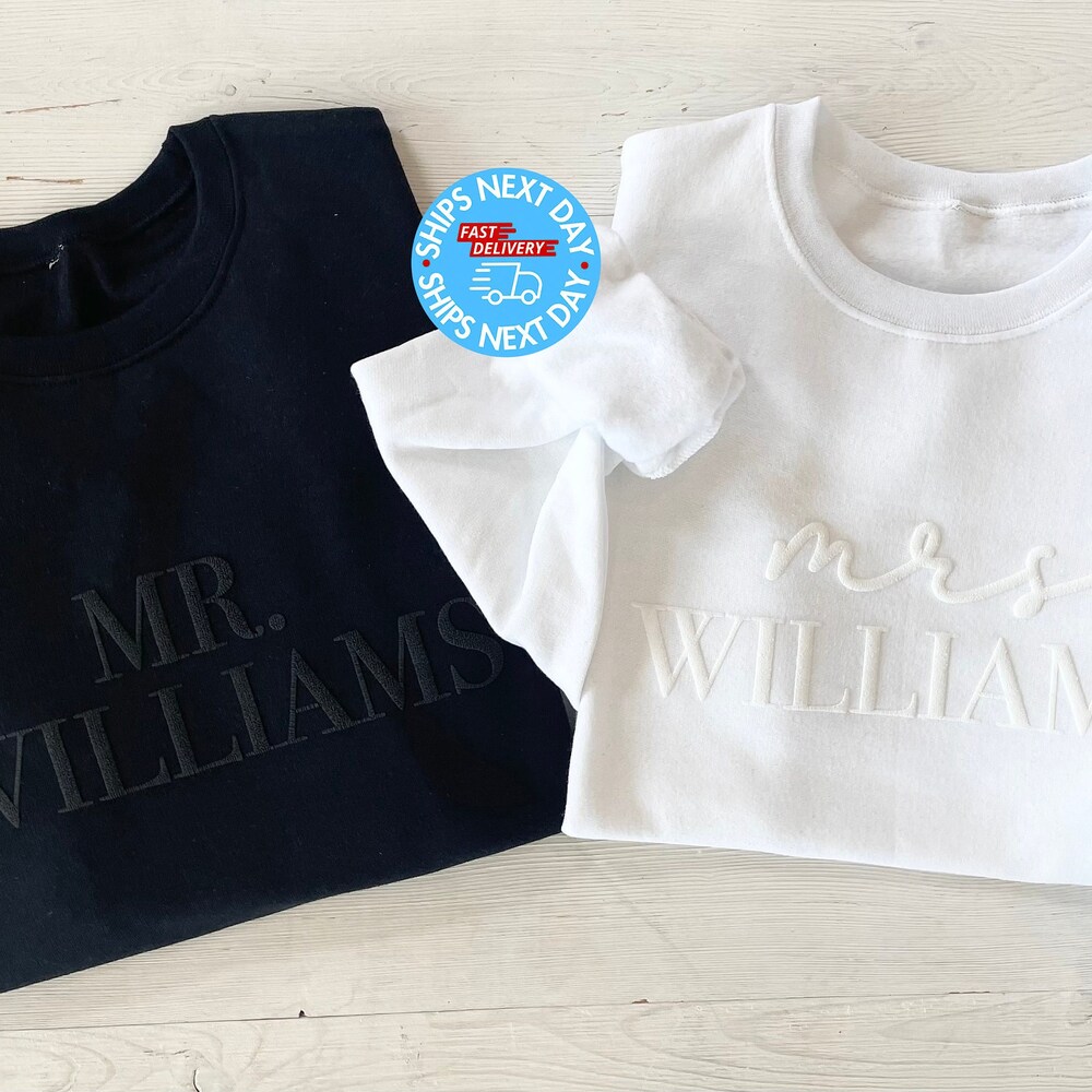 Custom Mr And Mrs Sweatshirts, Embossed Honeymoon Sweatshirts, Couples Sweatshirts, Bridal Shower Gift, Matching Couples Sweatshirts