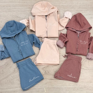 Bridesmaid PJs, Bridal Party Joggers, Maid of Honor Zip Up Pajamas, Wedding Morning PJ Sets