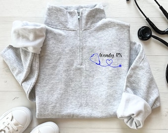 Custom Nurse Quarter Zip, Nurse Pullover, Graduation Gift for Nurse, Gift for Nurse, RN sweatshirt, Gift for New Grad, Nurse loungewear