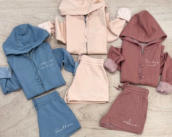 Bridesmaid PJs, Bridal Party Joggers, Maid of Honor Zip Up Pajamas, Wedding Morning PJ Sets