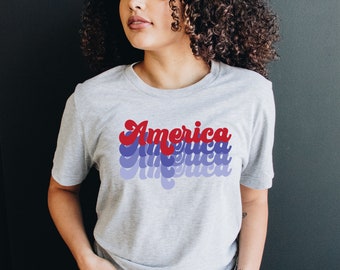 Retro 4th of July shirt, america shirt, red white and blue, fourth of july shirt, 4th of july shirt, freedom tshirt, womens 4th of July tee