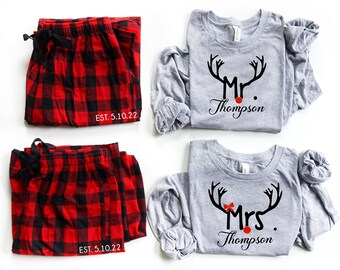 mr and mrs holiday pajamas, mr and mrs christmas pajamas, couple christmas pajamas, matching family christmas pajamas, matching pajamas