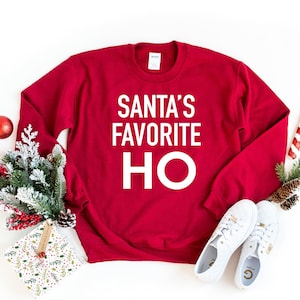 Funny Christmas sweater, Ugly christmas sweater, funny christmas shirt, Ugly sweater, Santa's favorite ho, Women's Christmas outfit image 1