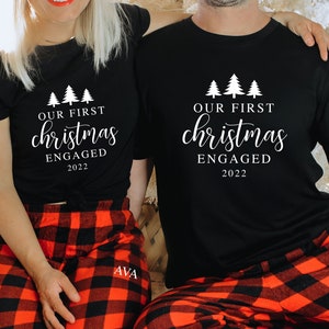 Our First Christmas Engaged Pajamas, Couples Christmas Pajamas, Matching Couples Christmas Pajamas, Mr and Mrs Couple Pajamas