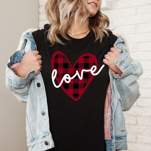 Buffalo Plaid Shirt Valentines Day Shirt For Women Heart Love Vday Outfit 