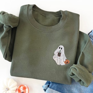 Halloween Embroidered Sweatshirt, Halloween Sweatshirt, Embroidered Halloween Sweatshirt, Ghost Sweatshirt, Womens Halloween Sweatshirt,