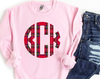 Buffalo Plaid Christmas Monogram Shirt, Custom Gift