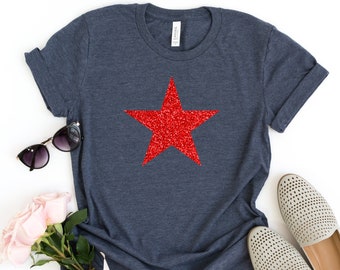 Womens 4th of July Glitter Star Shirt, Patriotic Tee