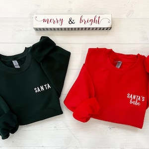 Embroidered Couples Christmas Shirts, Santa&#39;s Babe, Santa, Matching Christmas Pajamas, Mr and Mrs Couple Pajamas, His and Hers Christmas tee