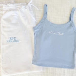 Bridal Pjs, Mrs Tank & Joggers, Mrs. Pajama Set, Bride Pajamas, Mrs. Set, Bridal Shower Outfit, Engagement Gift for Her, Embroidered