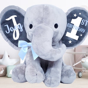 1st birthday gift, personalized birthday gift, birthday stuffed animal, birthday keepsake, birthday stuffed elephant, 1st bday gift
