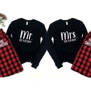 mr and mrs holiday pajamas, mr and mrs christmas pajamas, couple christmas pajamas, matching family christmas pajamas, matching pajamas image 1