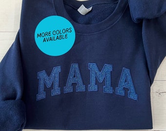 Glitter Mama sweatshirt, Varsity mama sweater, embroidered crew, Sparkle mama shirt, mama gift, gift for her, Mom top, cute mama crewneck